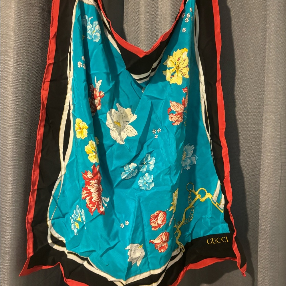 Vintage Gucci Multicolor Floral Silk Scarf